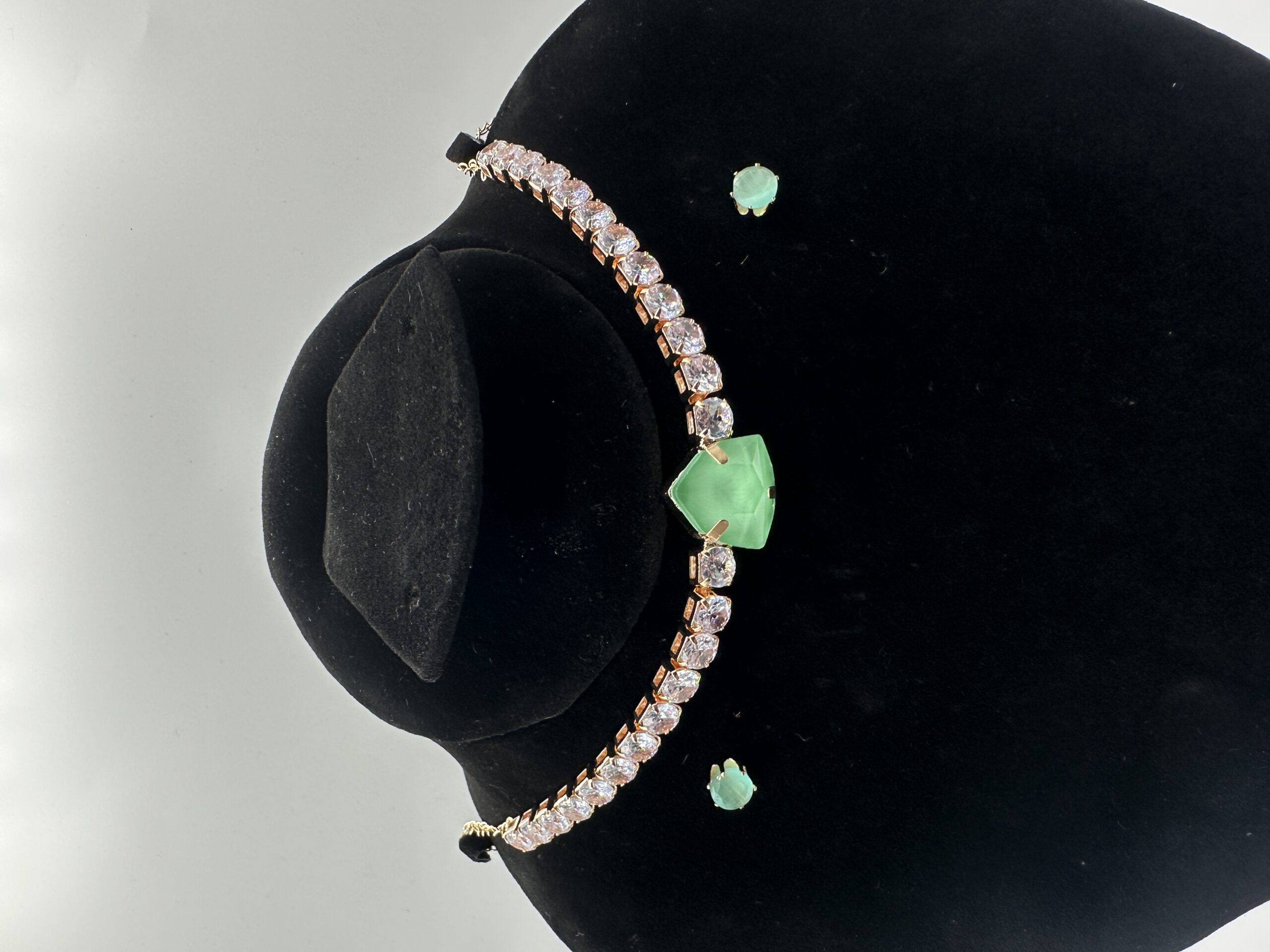 Starry Shine Green Stone Necklace Set – Short Necklace with Matching Earrings