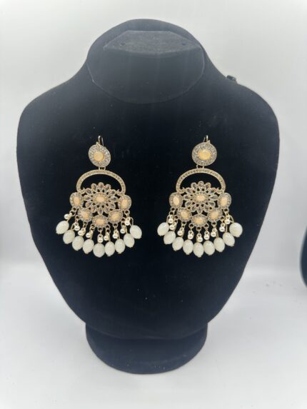 Handcrafted Kundan Earrings with Pearl Drops